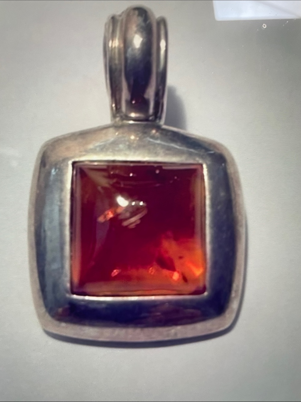 Sterling Silver Pendant with Square Genuine Amber- Enhancer bale